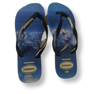 HAVAIANAS Men's Classic Surf Motif Blue and Black Flip Flops size 13